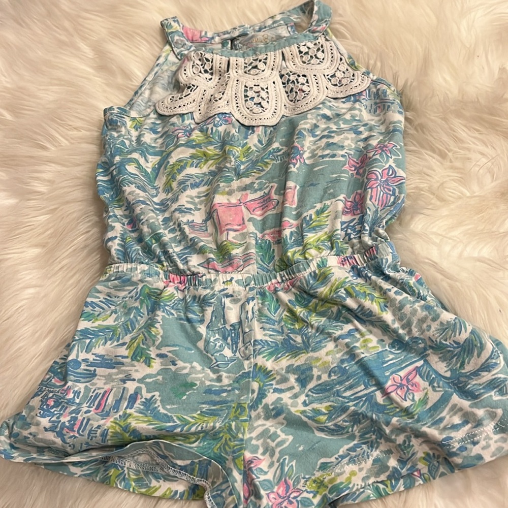 Lilly Pulitzer Aqua Blue Romper with Lace Detail - Picture 2 of 6